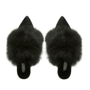 Rachel Zoe Brystol Flat Mule-Sued/Long Shearling Black